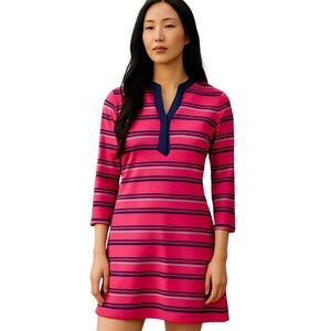 Sail to Sable STS Tuckernuck Silk Striped Pink Navy Blue Tunic Dress M